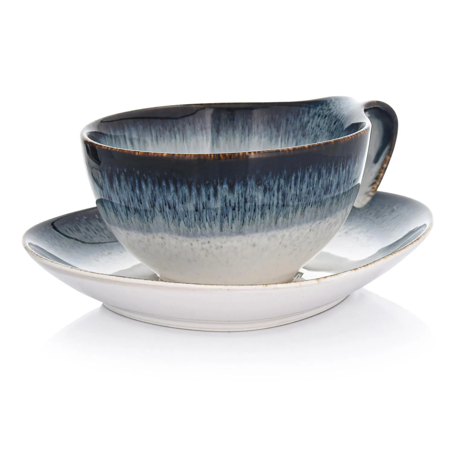 image kielichowa filiżanka, ceramiczna filiżanka, filiżanka z spodkiem, niebiesko-biała ceramiczna, dekor szkliwiony