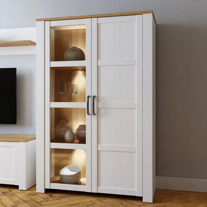 Witryna niska 2-drzwiowa CHISBURY - dąb riviera, modrzew jasny sibu - BHLV621-M482